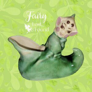 Vintage Green Elf Pixie Gnome in a Shoe Planter